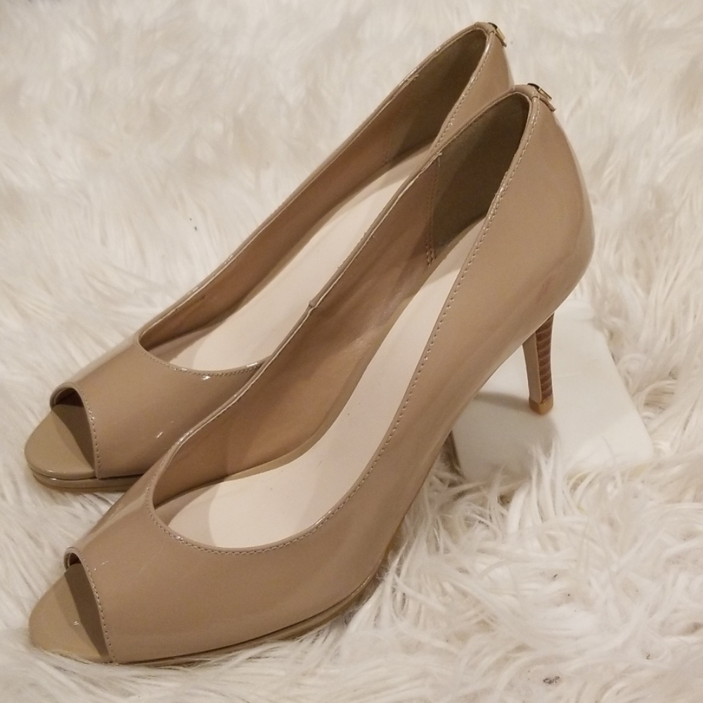 Cole Haan, tan/beige, peek-a-boo toe, heel, sz7.5B